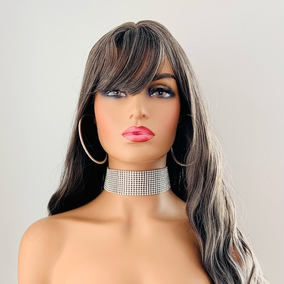 Very Pretty Slate Grey Mix Synthetic Wig with Bangs - Picture 6 of 11